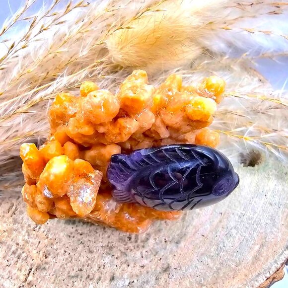 Nature Stalactite Calcite Cluster With Amethyst Fish Decor - Picture 2 of 9